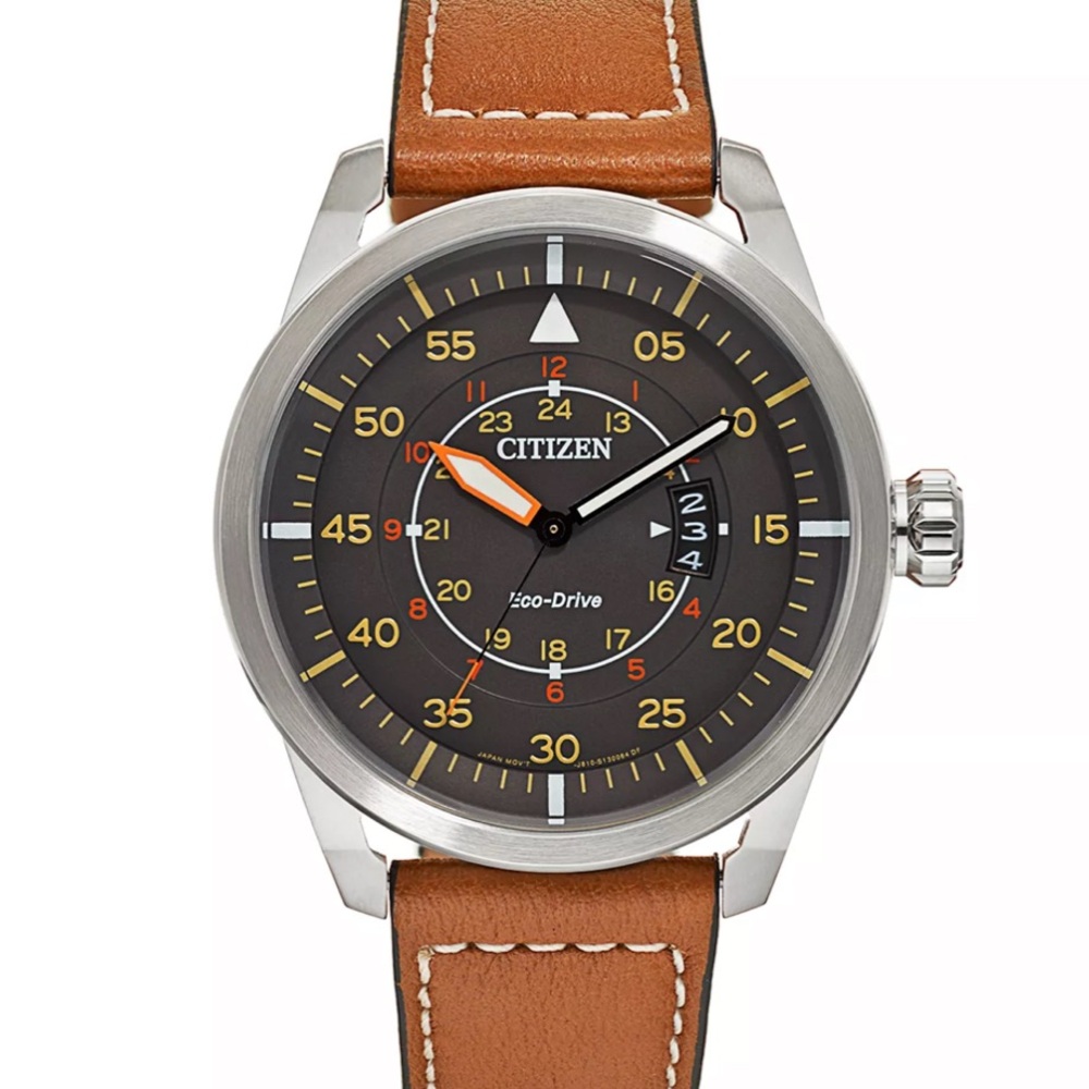 Citizen Eco-Drive with Black Dial and Brown Leather Strap